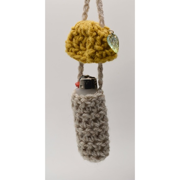 Crochet Mushy Lighter Holder 100% Recycled Handmade Keychain Necklace - Picture 4 of 8